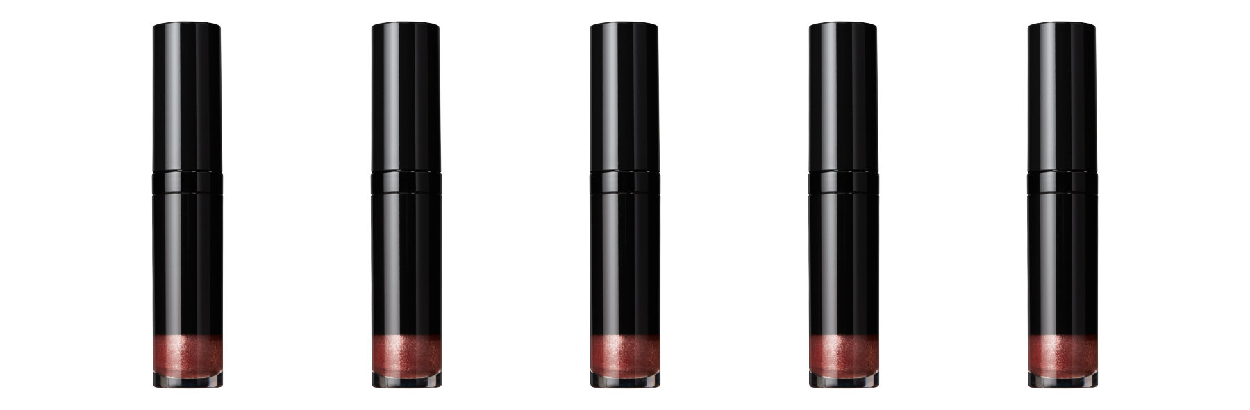 row of glossy black lip gloss tubes