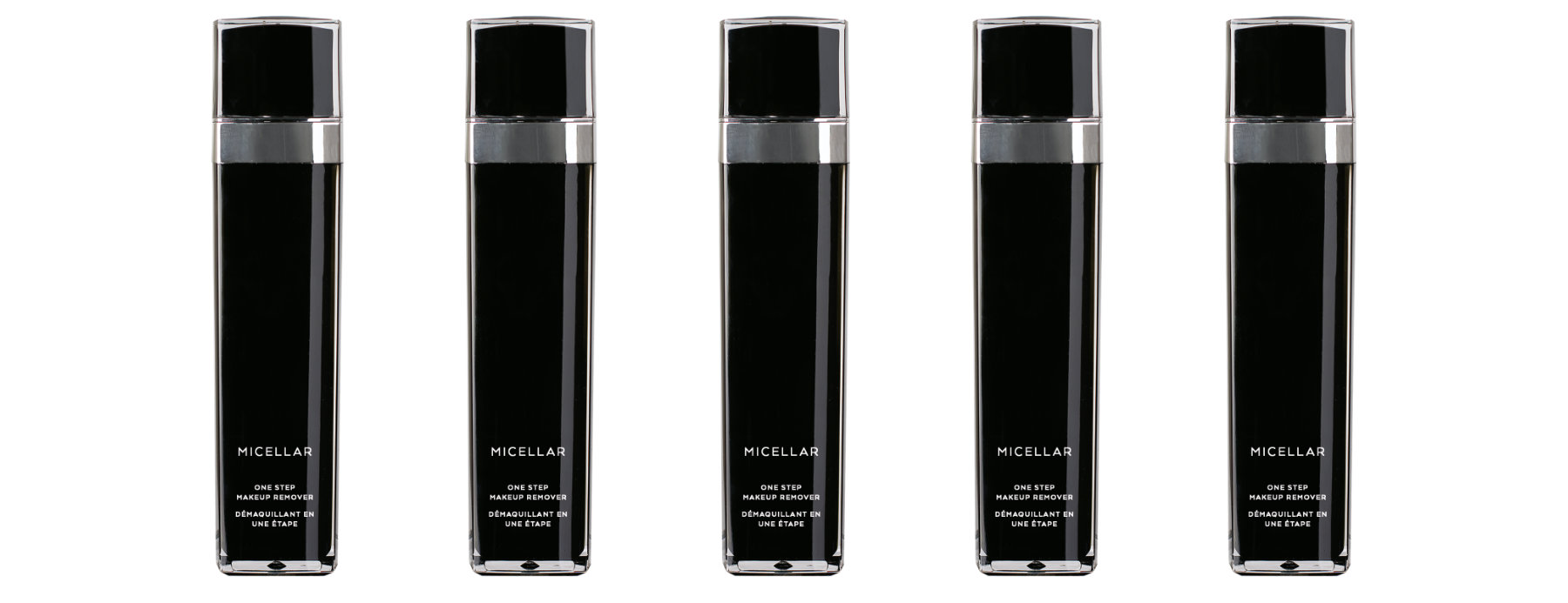 row of glossy black makeup removers
