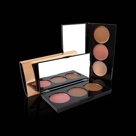 Pinnacle Cosmetics Bronzed & Blushed Cream Palette with bronzer, blush, and highlighter in warm tones and dewy finish—brandable for private label beauty lines.