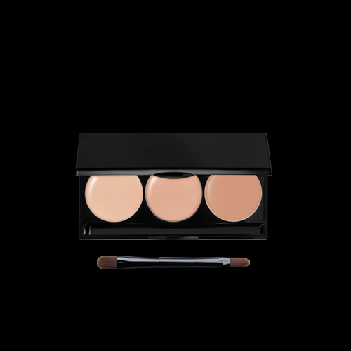 private label 3 well concealer palette with duo-ended brush