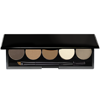 5 well brow palette with 4 brow shadows, a brow wax, double ended brow brush and spoolie