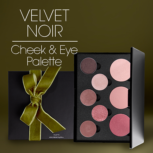 8-Well Cheek & Eye Palette – holiday blush and eyeshadow palette with velvet ribbon detail