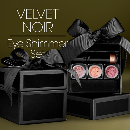 Eye Shimmer Set – holiday eyeshadow pigments and liquid shimmer in black gift box with ribbon