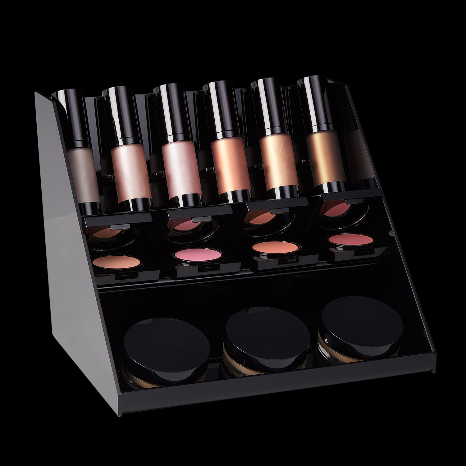 Innovative black acrylic cheek and bronzer displays