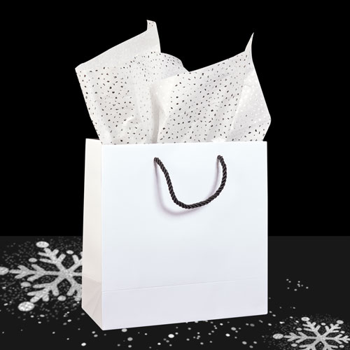 HOLIDAY 2022 LARGE SHINY WHITE<br>GIFT BAG & WHITE/SILVER SPARKLE TISSUE